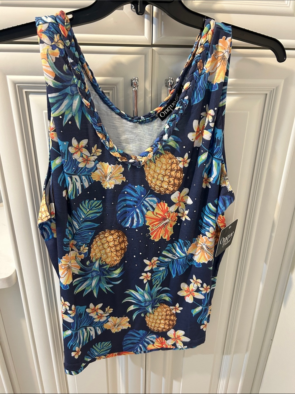 Onque Casuals Navy Tropical Pineapple Tank Top